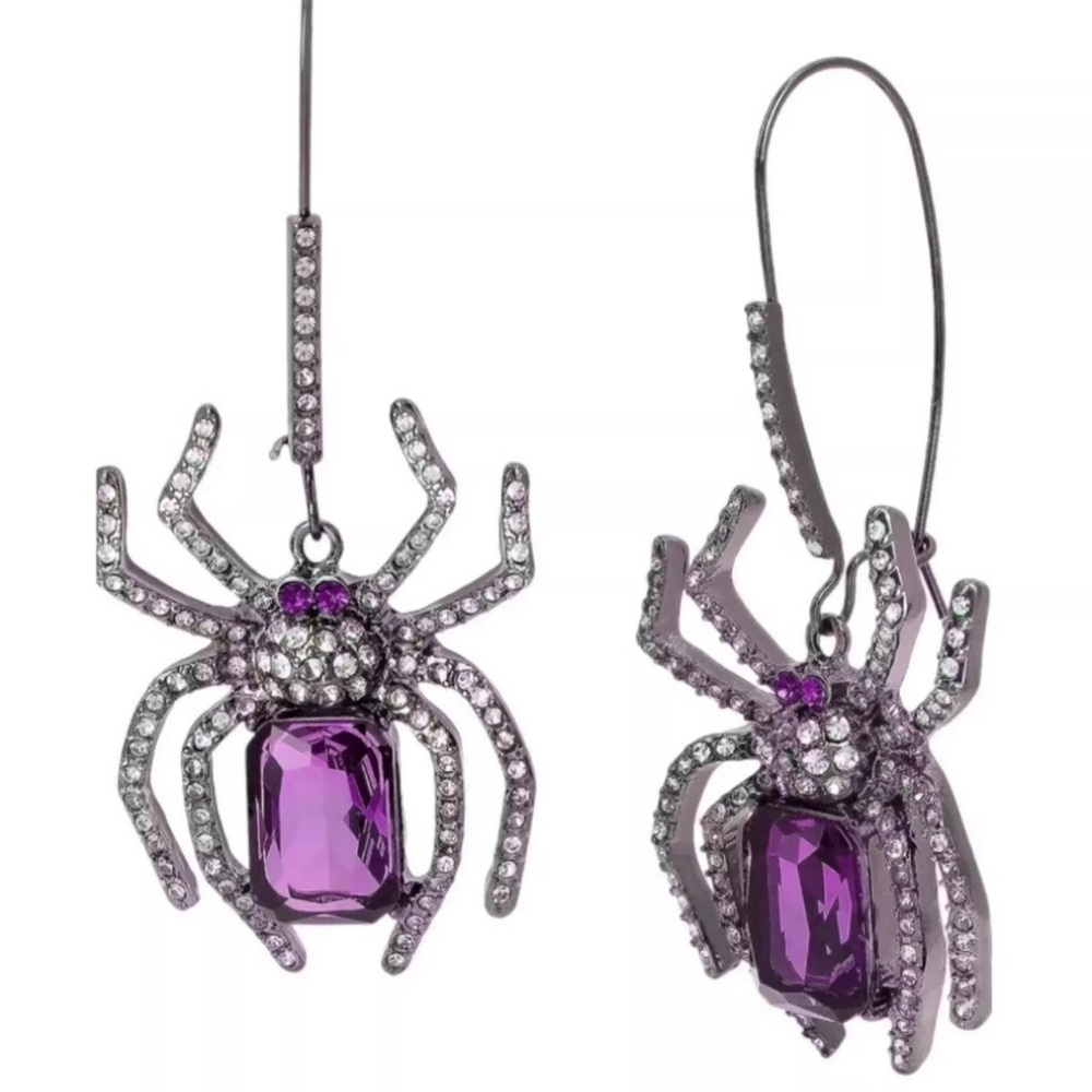 NWT Betsey Johnson Rich Witch Purple Spider Earrings